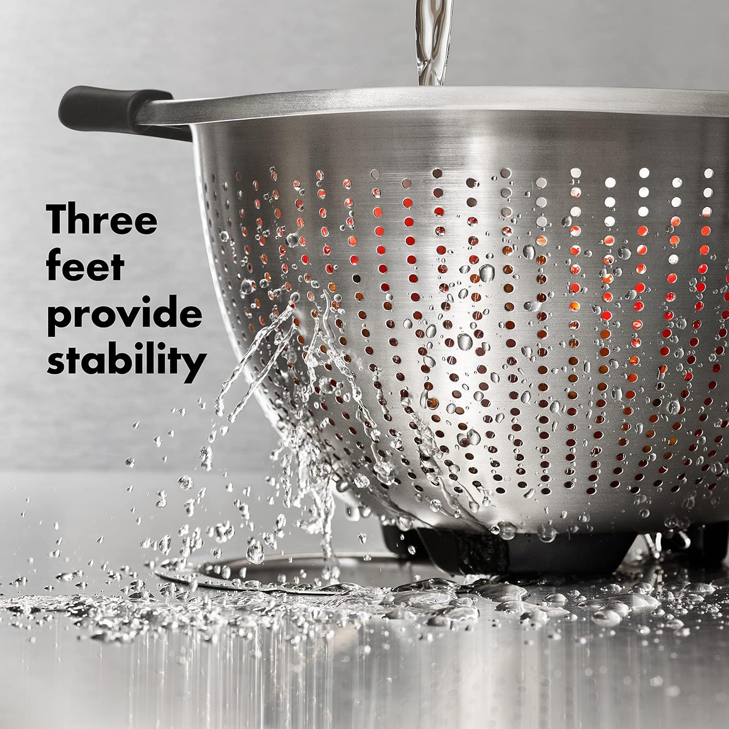 OXO 5 Qt Stainless Steel Colander: Dishwasher-Safe Strainer for Pasta & More, Clear, 11.7" Width