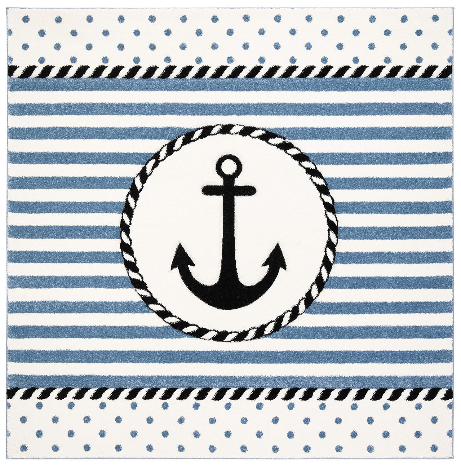 Carousel Kids CRK124 Power Loomed Area Rug - Ivory/Navy - 8'x8' - Safavieh.