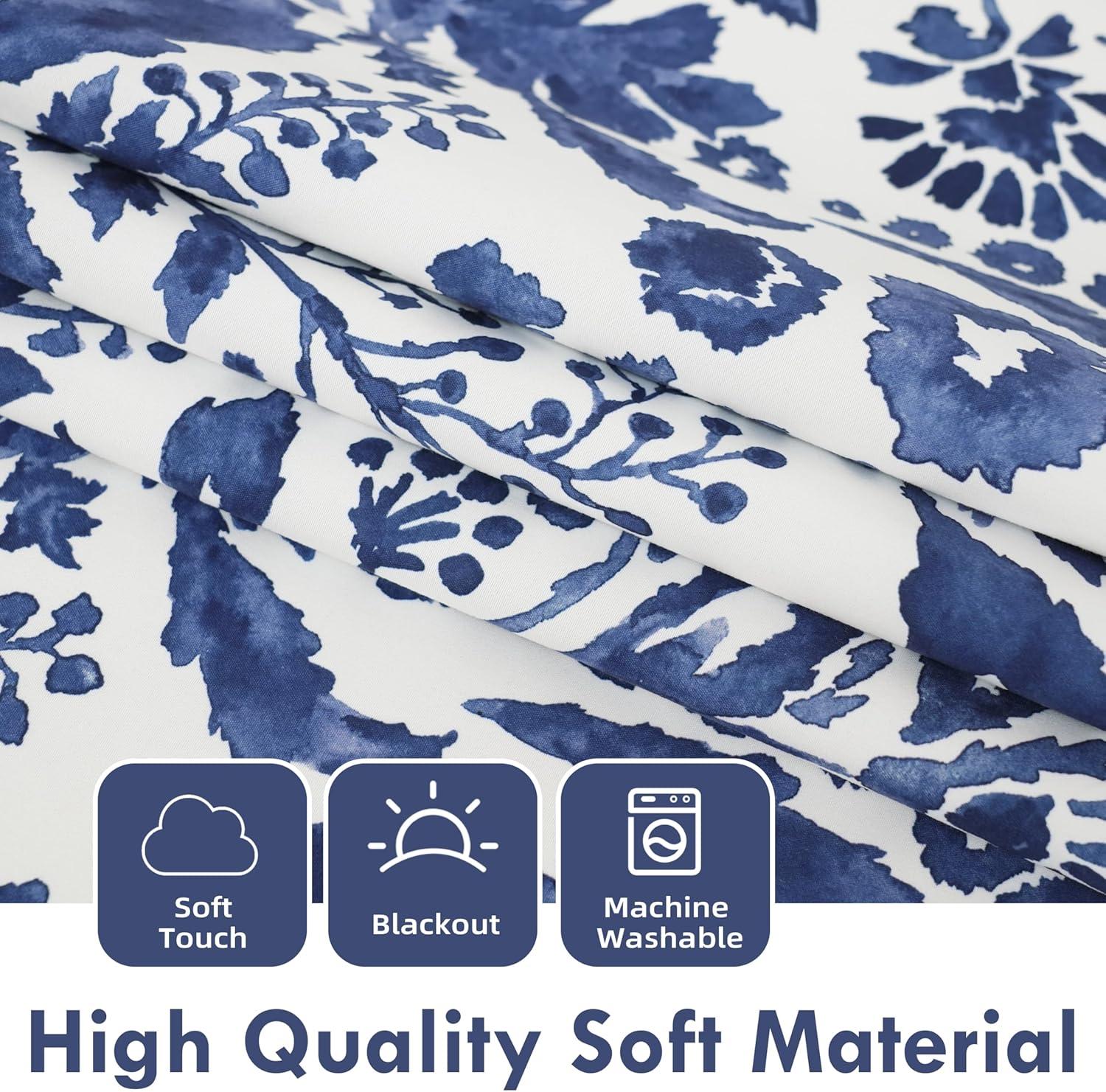 DriftAway Julia Watercolor Blackout Room Darkening Grommet Lined Thermal Insulated Energy Saving Window Curtains 2 Layers 2 Panels Each Size 96"L x 52"W Navy