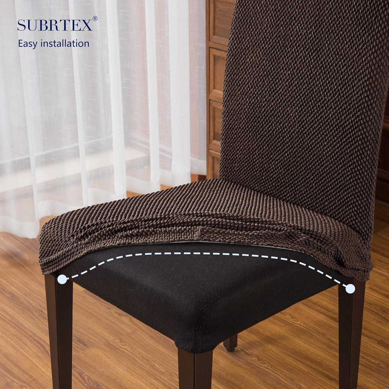 Subrtex Stretch Textured Grain Dining Chair Slipcover (Set of 4, Chocolate)