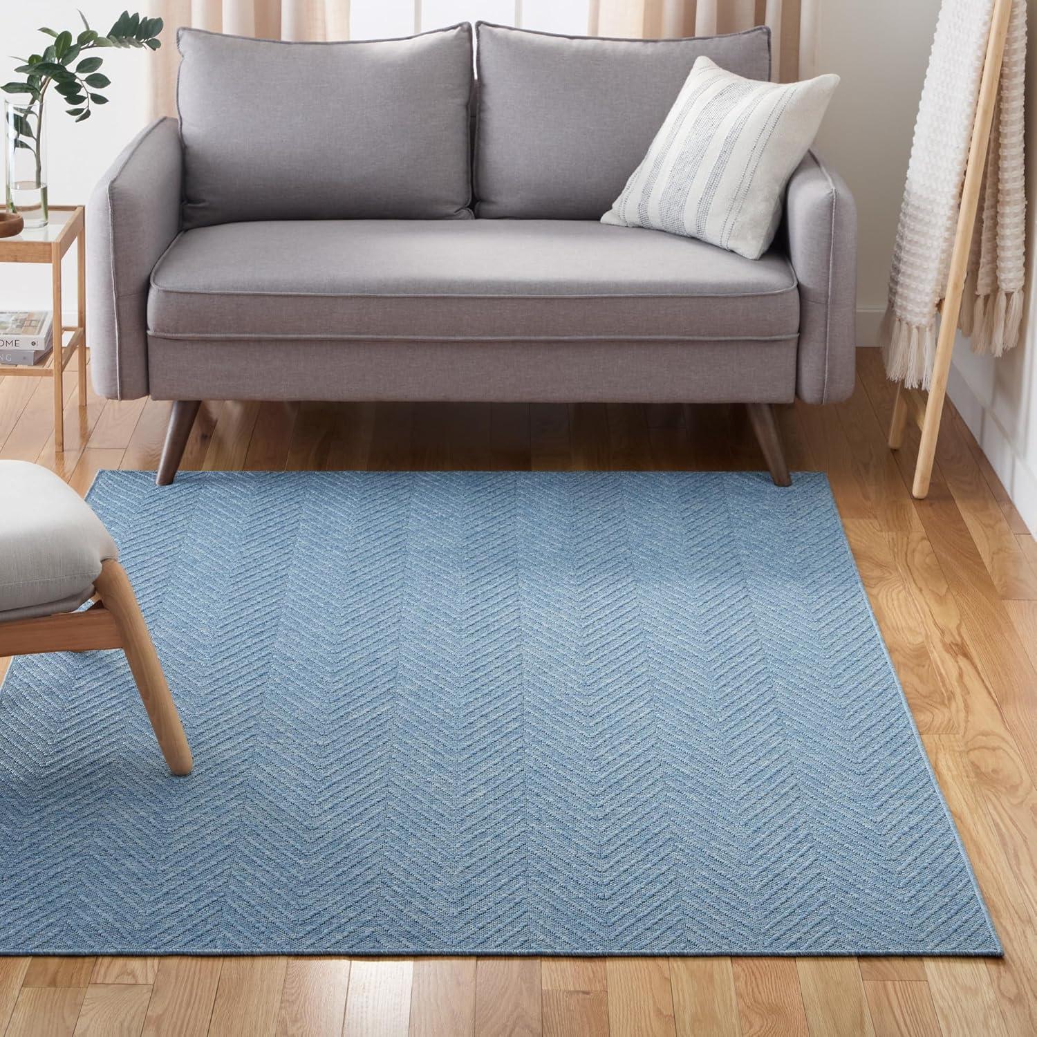 TOWN & COUNTRY BASICS Pax Herringbone Textured Solid Machine Washable Area Rug Blue