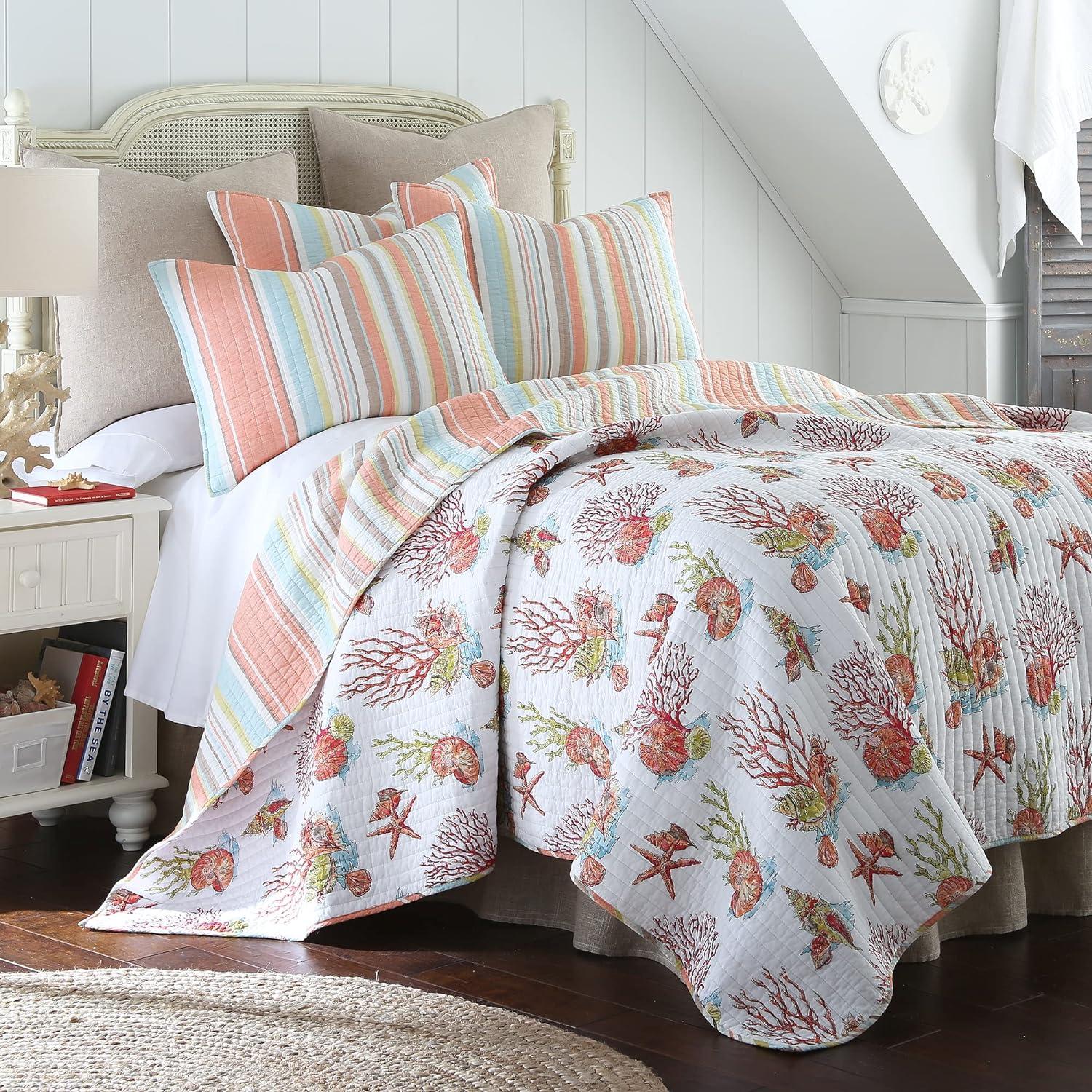 Brighton Coral Quilt Set - One Twin/Twin XL Quilt and One Standard Sham - Levtex Home