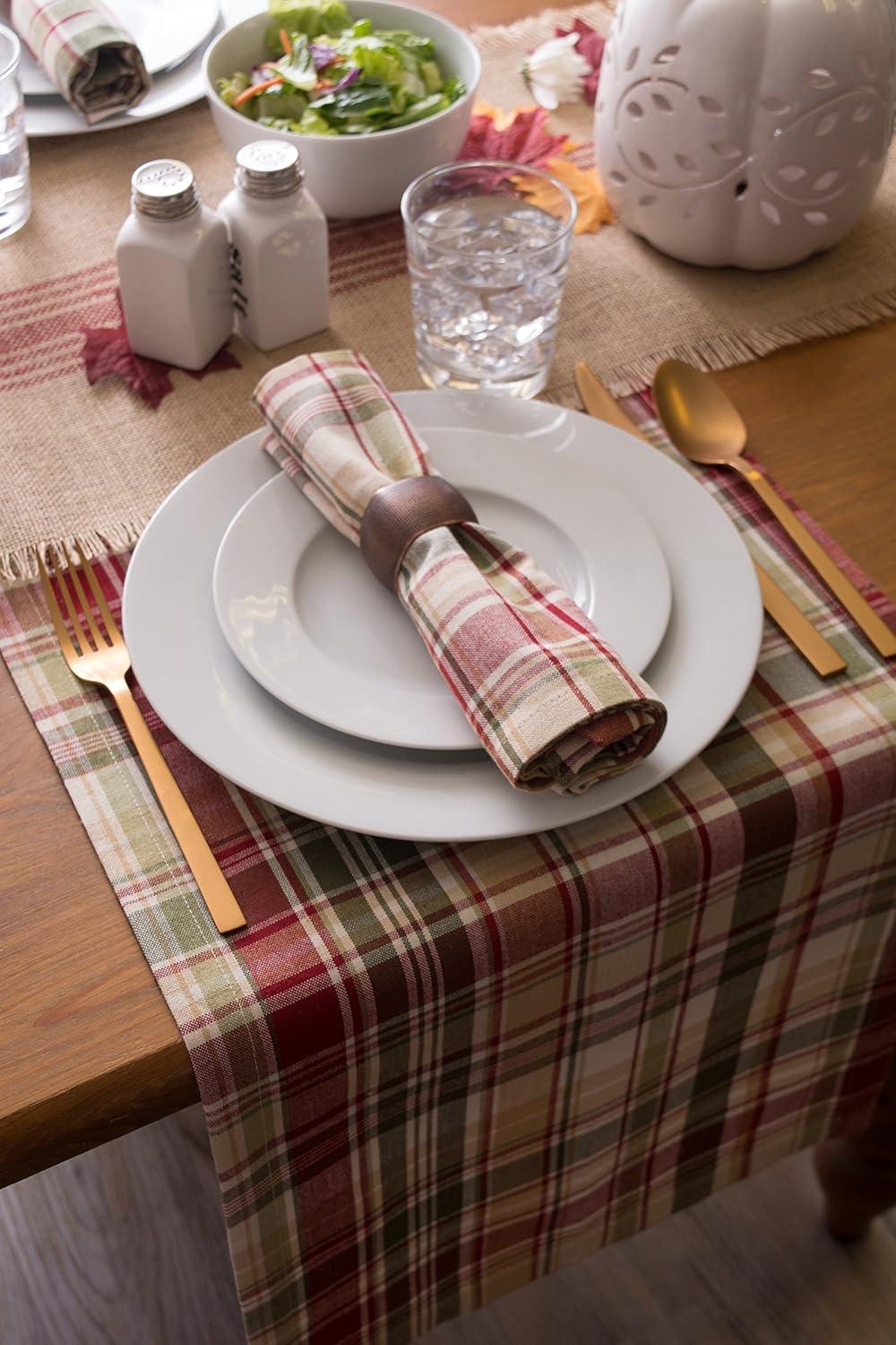 Give Thanks Plaid Cotton Fall Table Runner 14x108