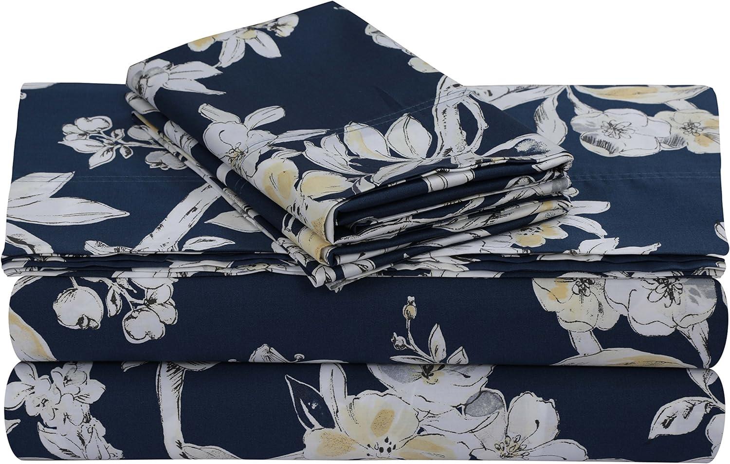 Tribeca Living Tribeca Living Printed 300 Thread Count Sheets 100% Egyptian-Quality Cotton With Sateen Weave Floral Sheet Set