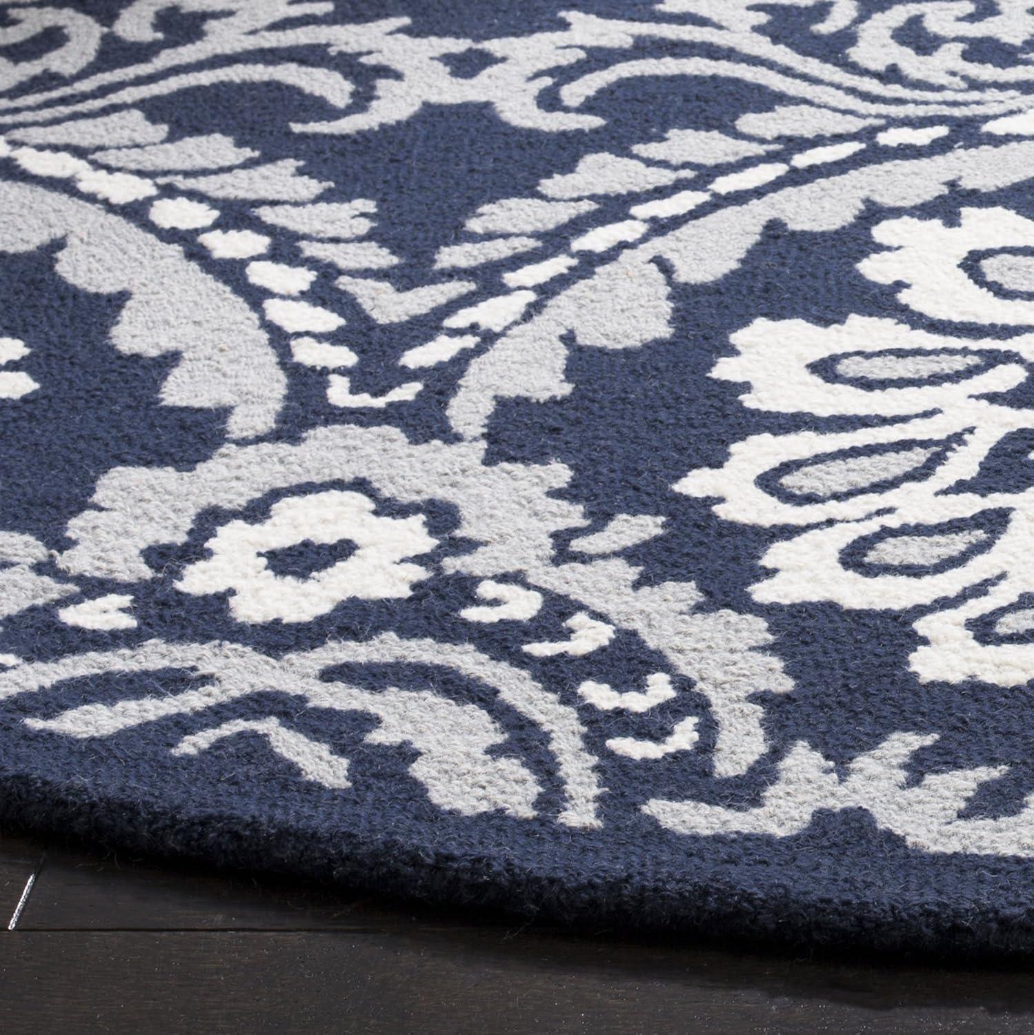 Blossom BLM106 Hand Tufted Indoor Area Rug - Navy/Ivory - 6' Round - Safavieh