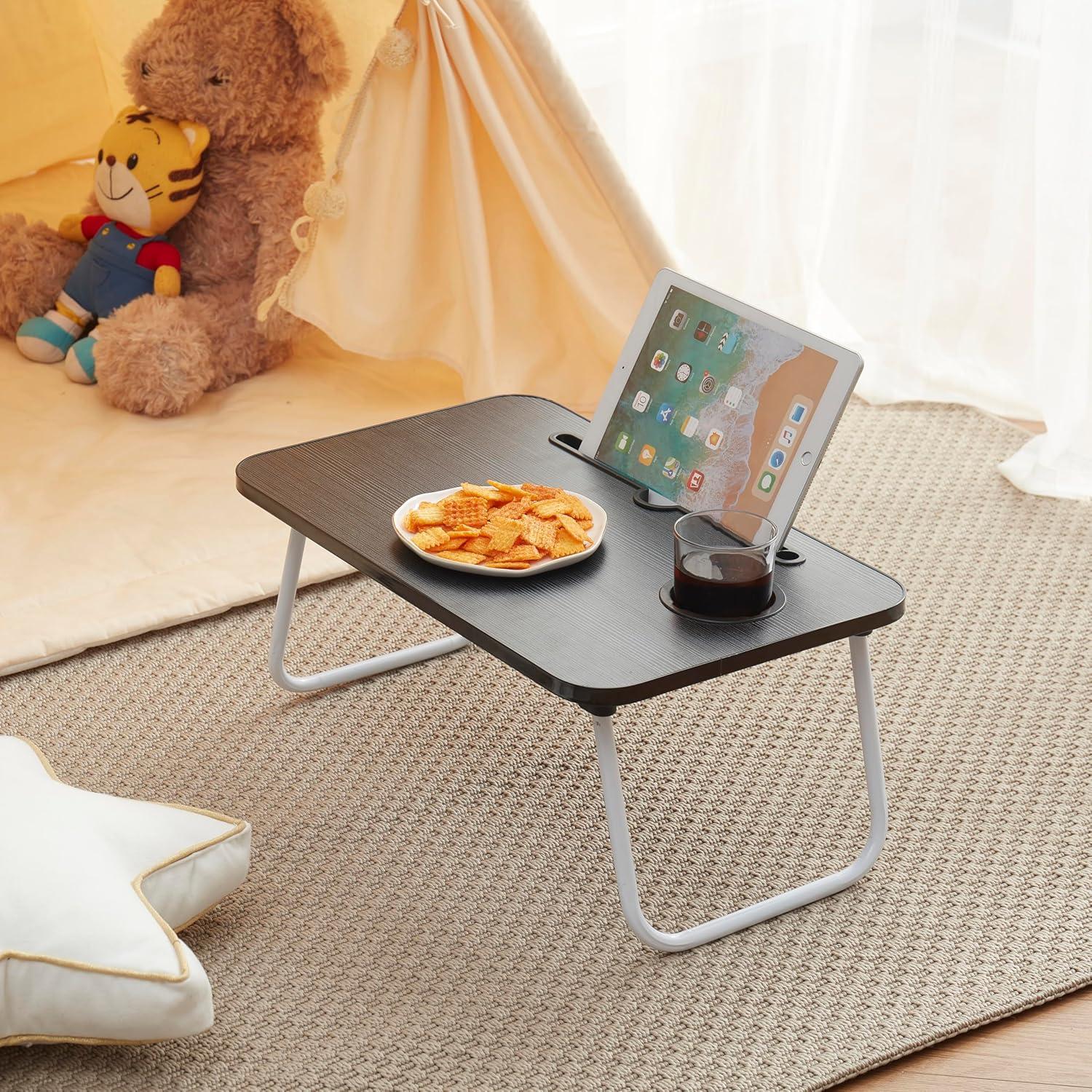 Black Foldable Wood Laptop Tray with White Legs