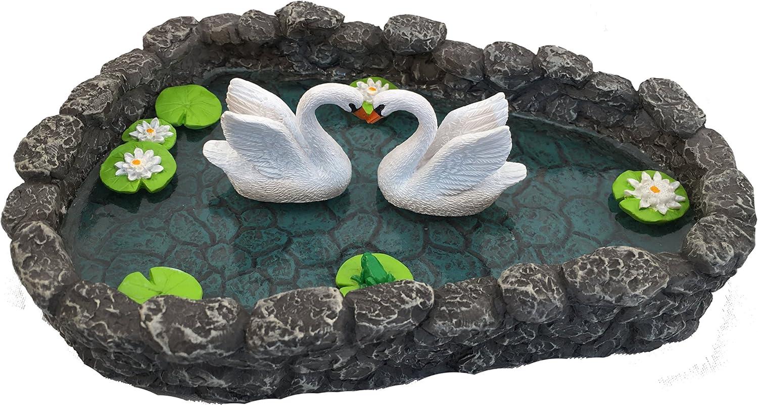 Swan Miniature Pond - LOVE is in the air!  A Miniature Swan Lake for a Miniature Fairy Garden and Miniature Garden Accessories by GlitZGlam