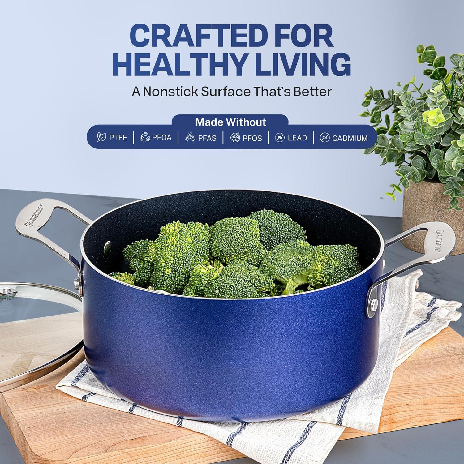 Granitestone Blue 20 Piece Aluminum Non Stick Cookware & Bakeware Set with Ultra Nonstick Surface, Oven & Dishwasher Safe