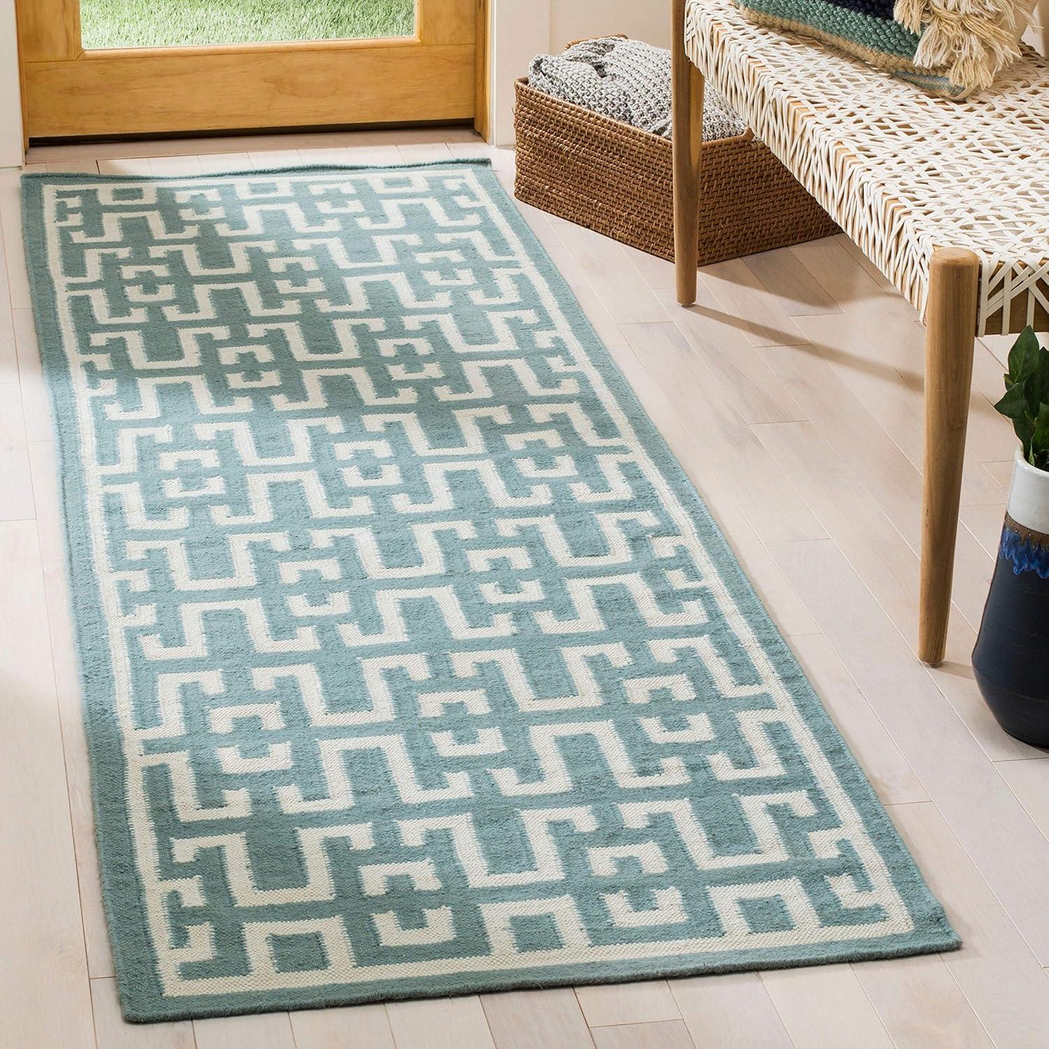 Dhurries DHU621 Hand Woven Flat Weave Accent Rug Seafoam / Ivory 3' X 5' - Safavieh.