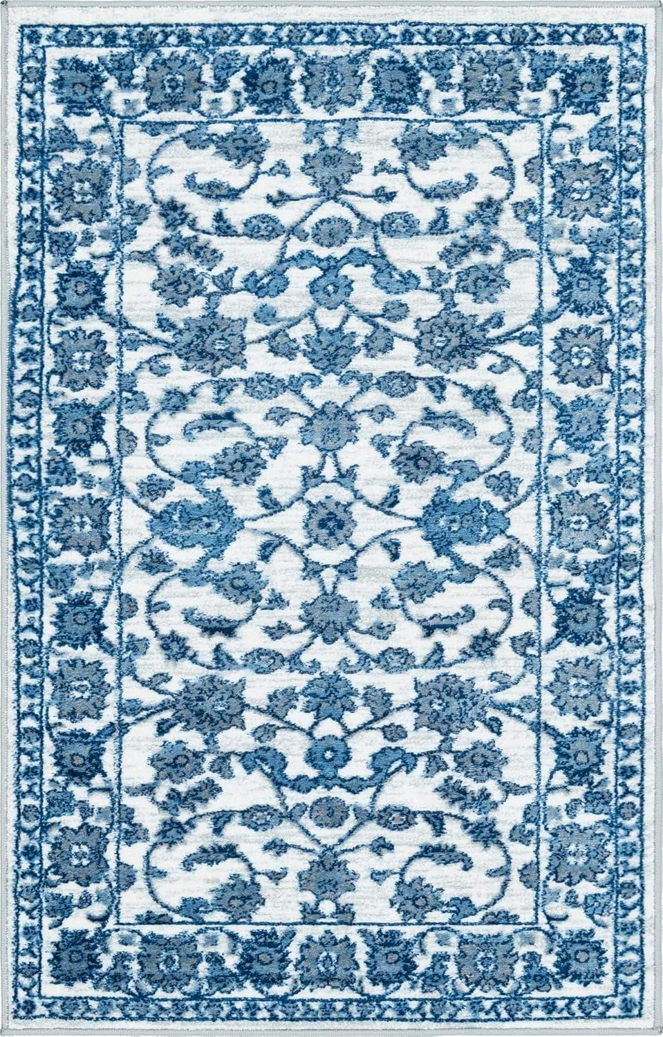 Unique Loom Boston Collection Area Rug - Floral (3' 3" x 5' 3" Rectangle White Blue/Gray)