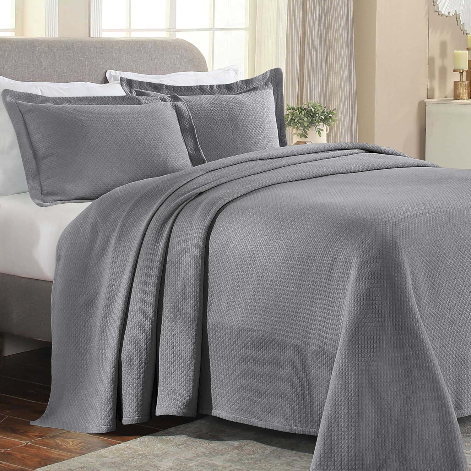 Superior Gray Cotton Twin Bedspread Set with Pillow Shams