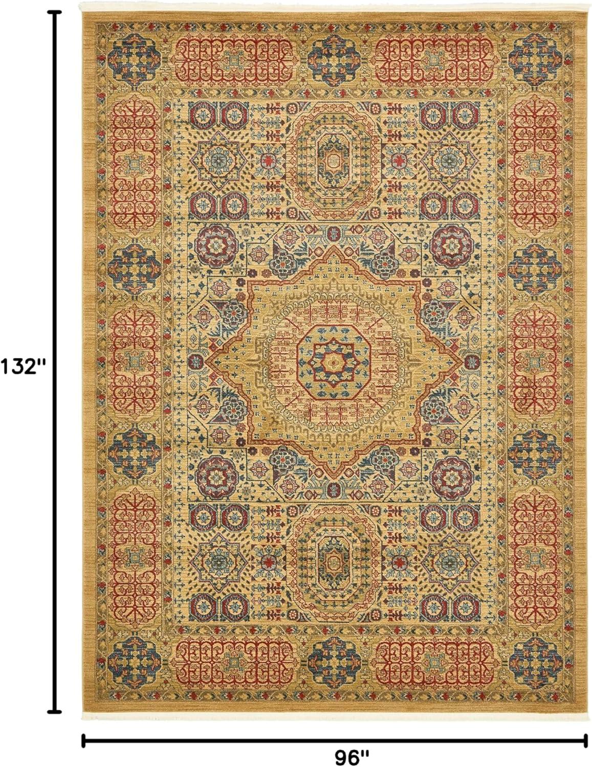 Beige and Multicolor Rectangular Synthetic 8' x 10' Area Rug