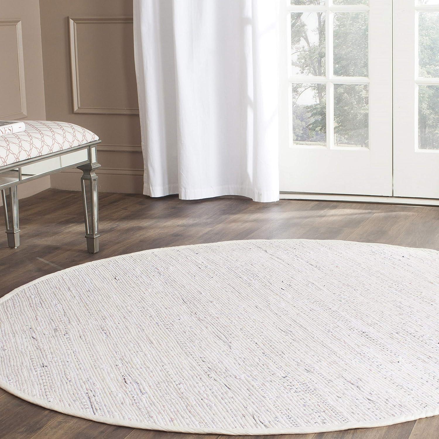 SAFAVIEH Rag Robynne Striped Cotton Area Rug, Ivory/Multi, 6' x 6' Round