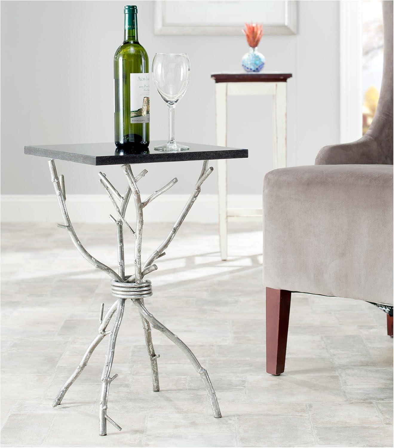 Alexa Black Granite Top Silver Branch Accent Table