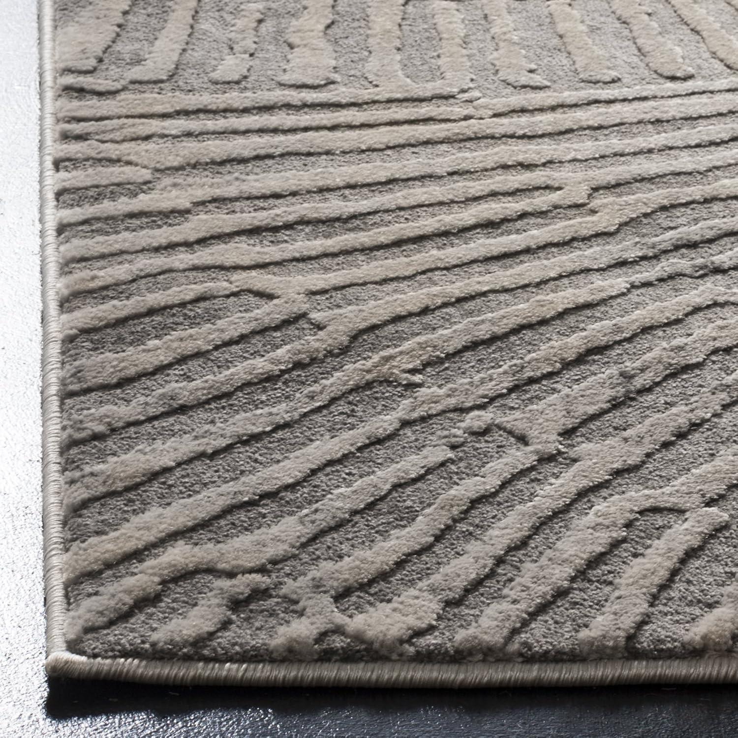 Abstract Taupe Square Synthetic Rug - Easy Care & Stain-resistant