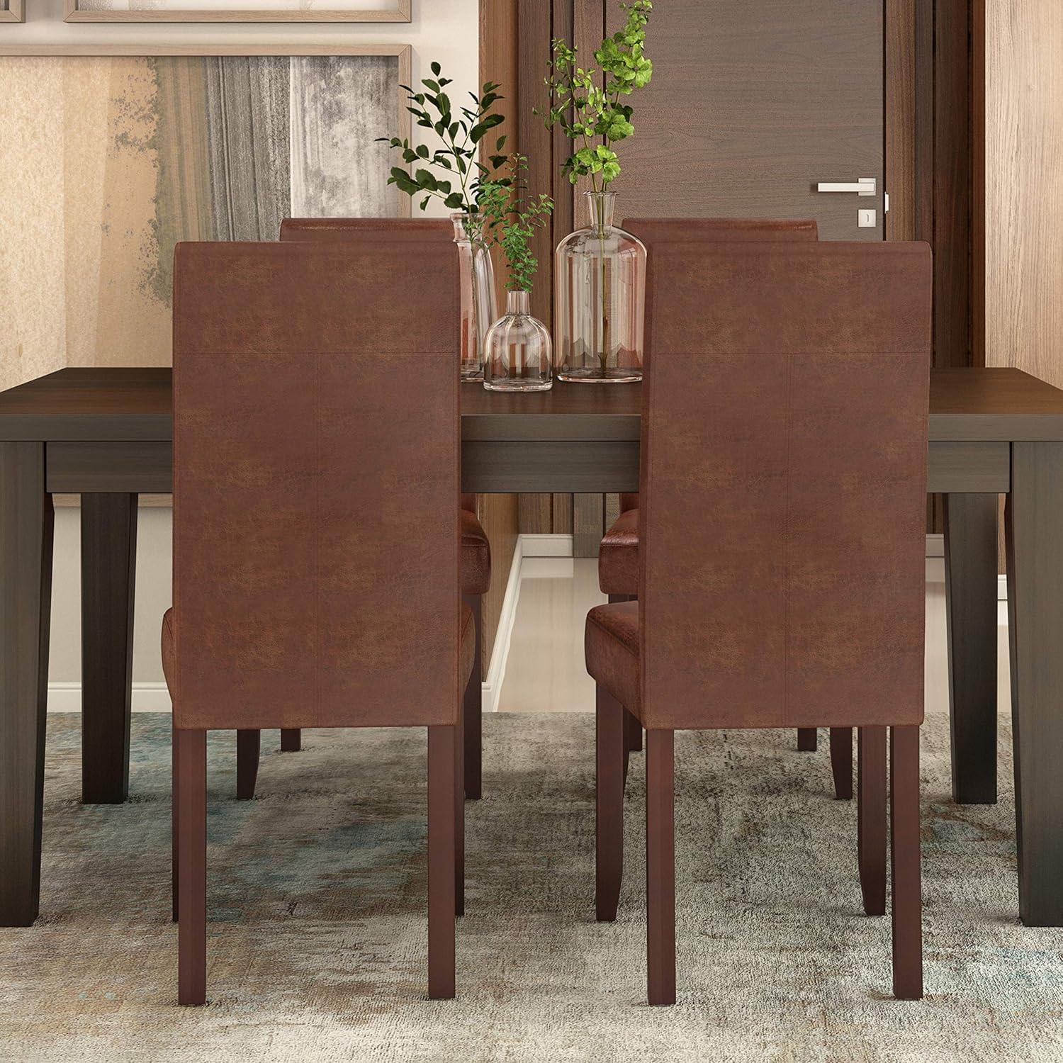 Simpli Home Acadian Transitional Parson Dining Chair (Set of 2) in Distressed Saddle Brown Faux Leather