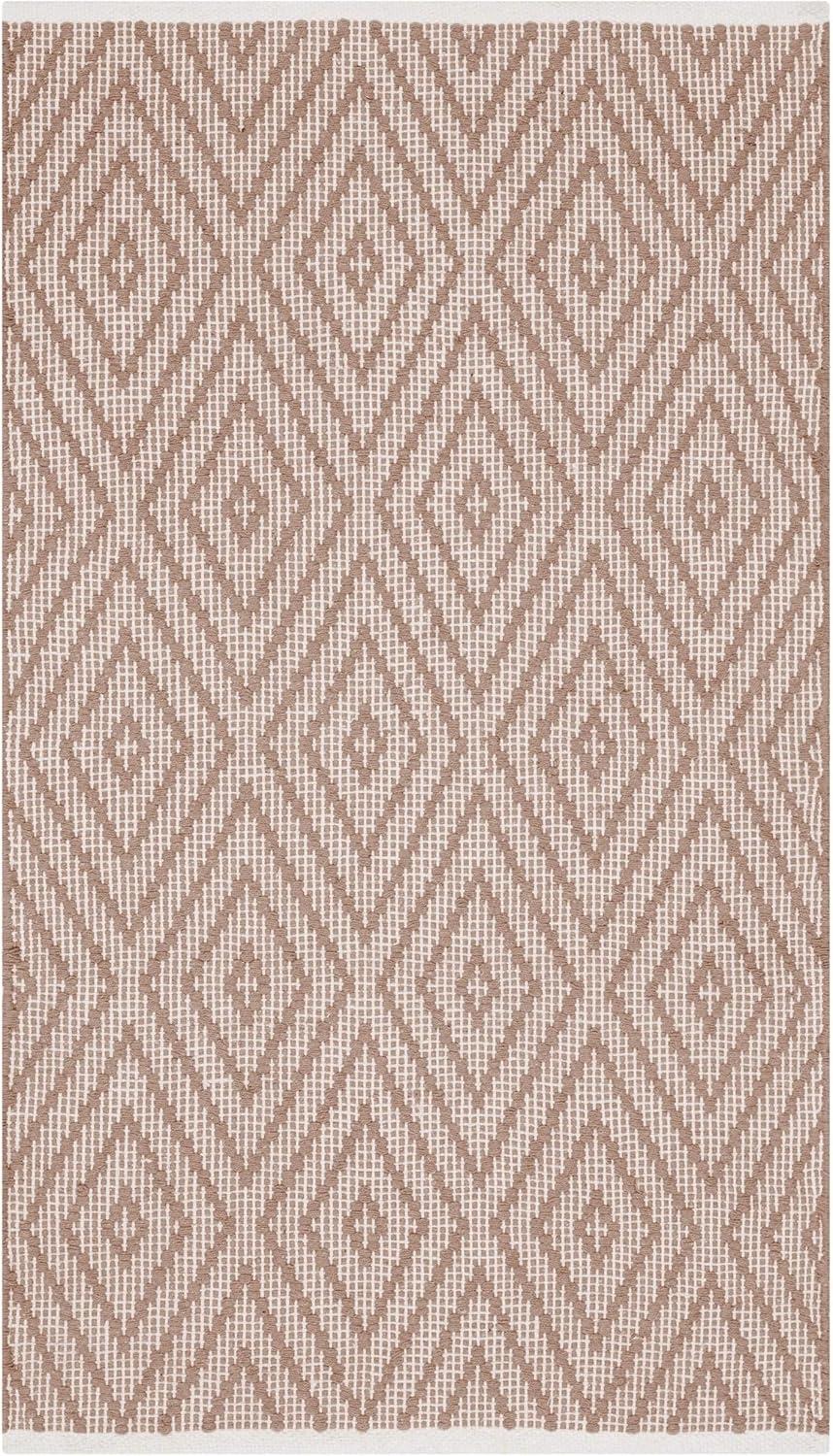 Beige Ivory Geometric Handwoven Cotton Area Rug, 5' x 7'