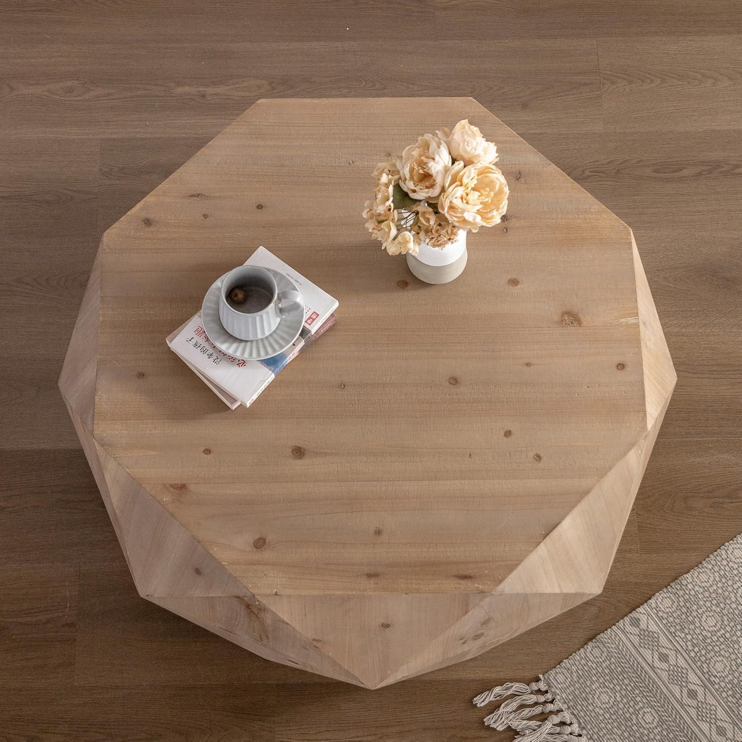 Natural Fir Wood Geometric Drum Coffee Table