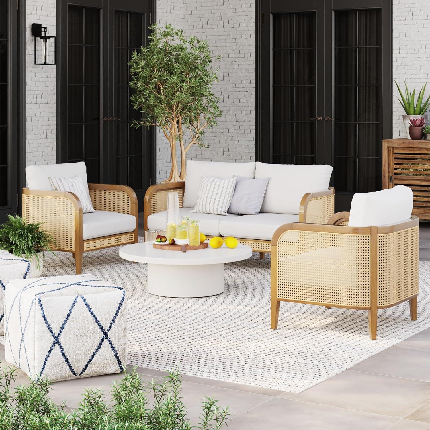 Nathan James Bohemian Outdoor Loveseat, Rattan Patio Sofa With Solid Wood Frame