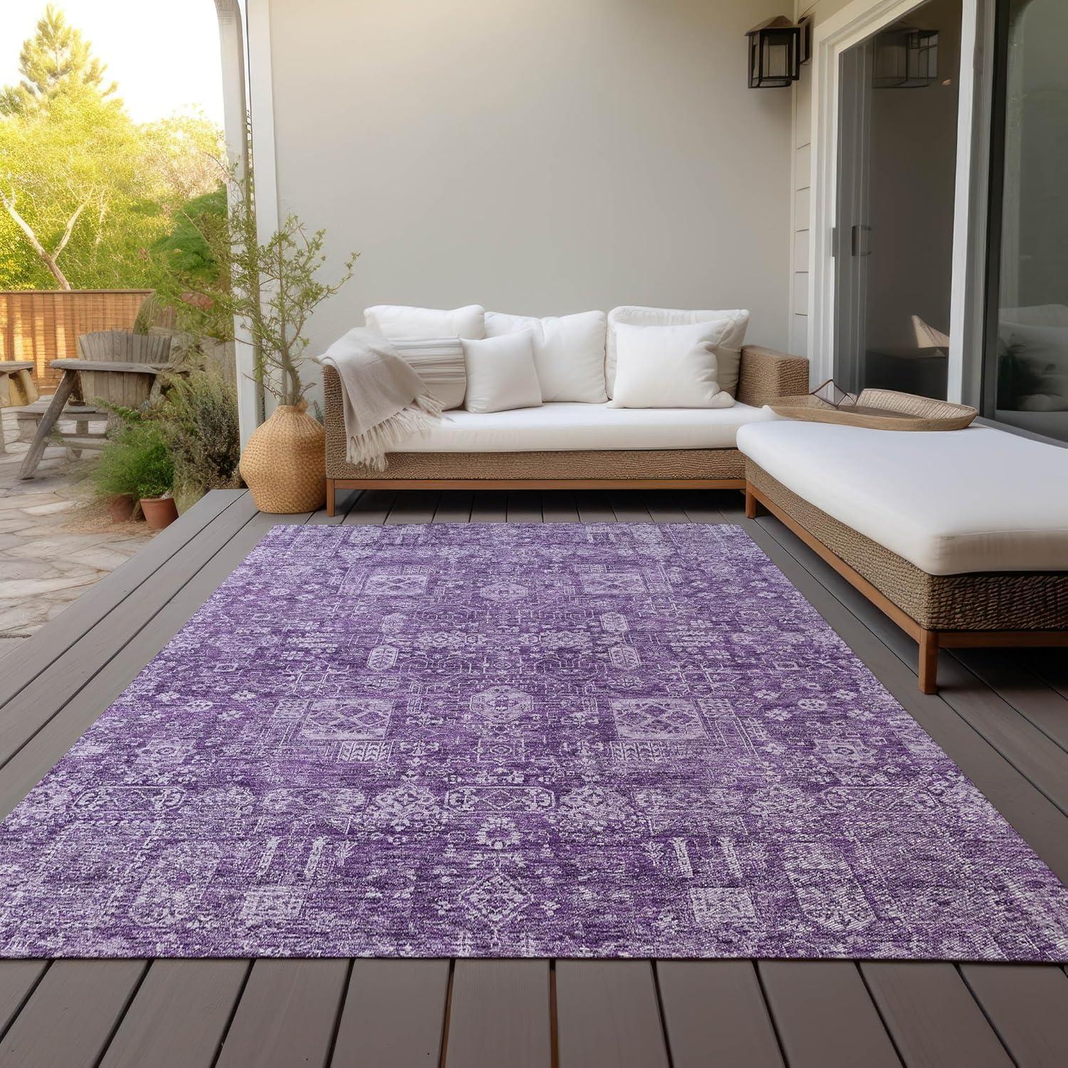 Purple Rectangular Machine Washable Synthetic Area Rug