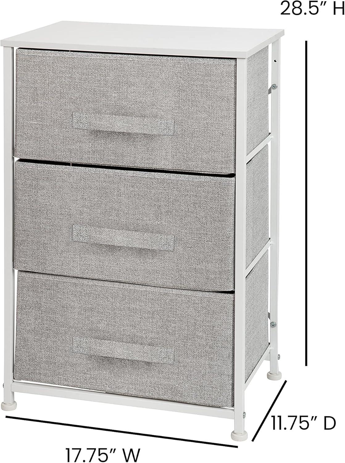 Flash Furniture Malone 3 Drawer Vertical Storage Dresser with Wood Top & Fabric Pull Drawers