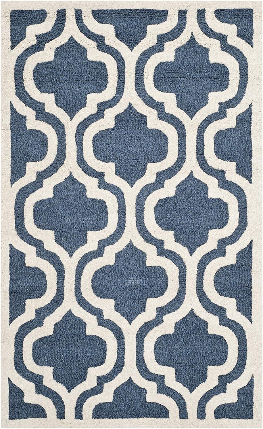 SAFAVIEH Cambridge Kirsten Geometric Wool Area Rug, Navy/Ivory, 3' x 5'