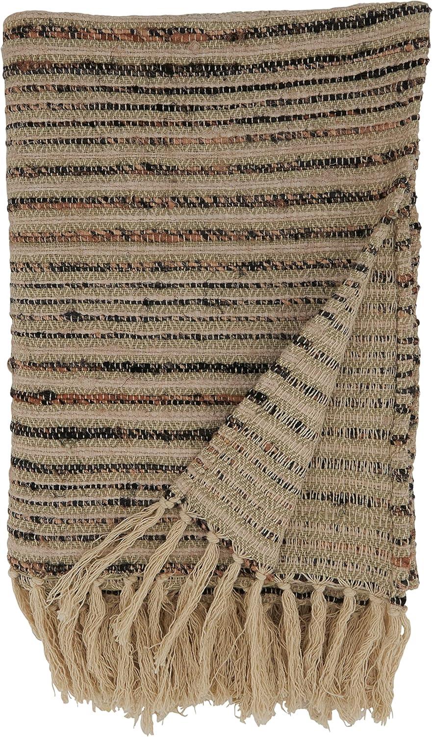 Saro Lifestyle Striped Throw, 50x60 inches, Beige