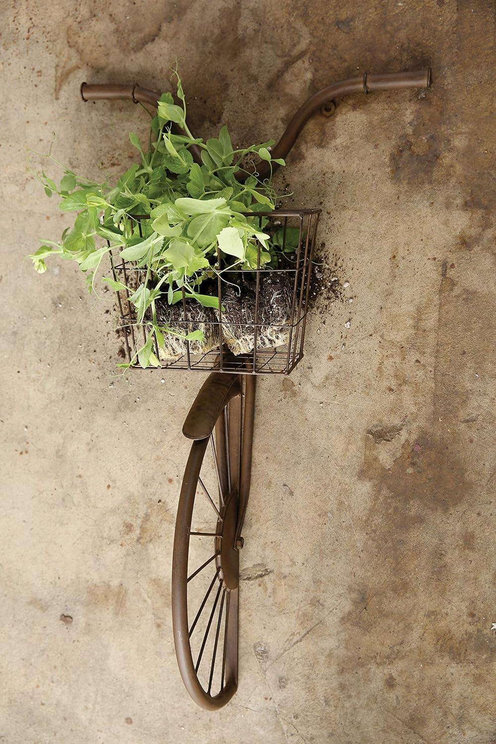 Woven Paths Distressed Rust Iron Bike with Basket Wall Decor, 17" x 8.25" x 30"