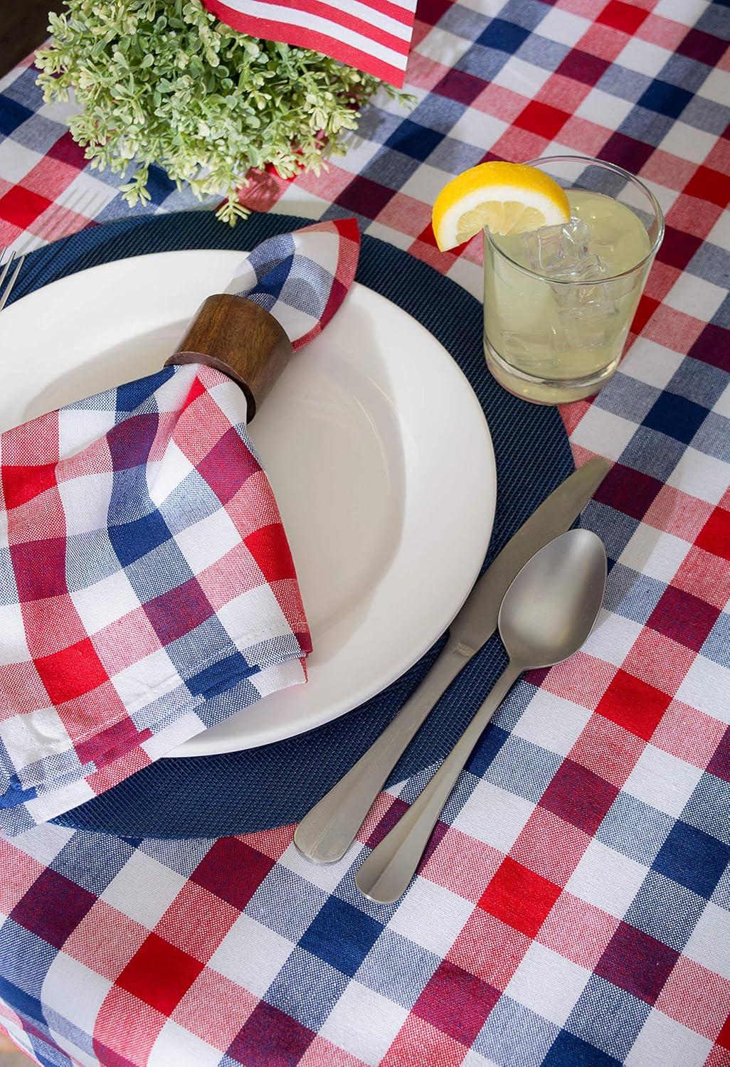 Red, White, and Blue Check Rectangular Cotton Tablecloth