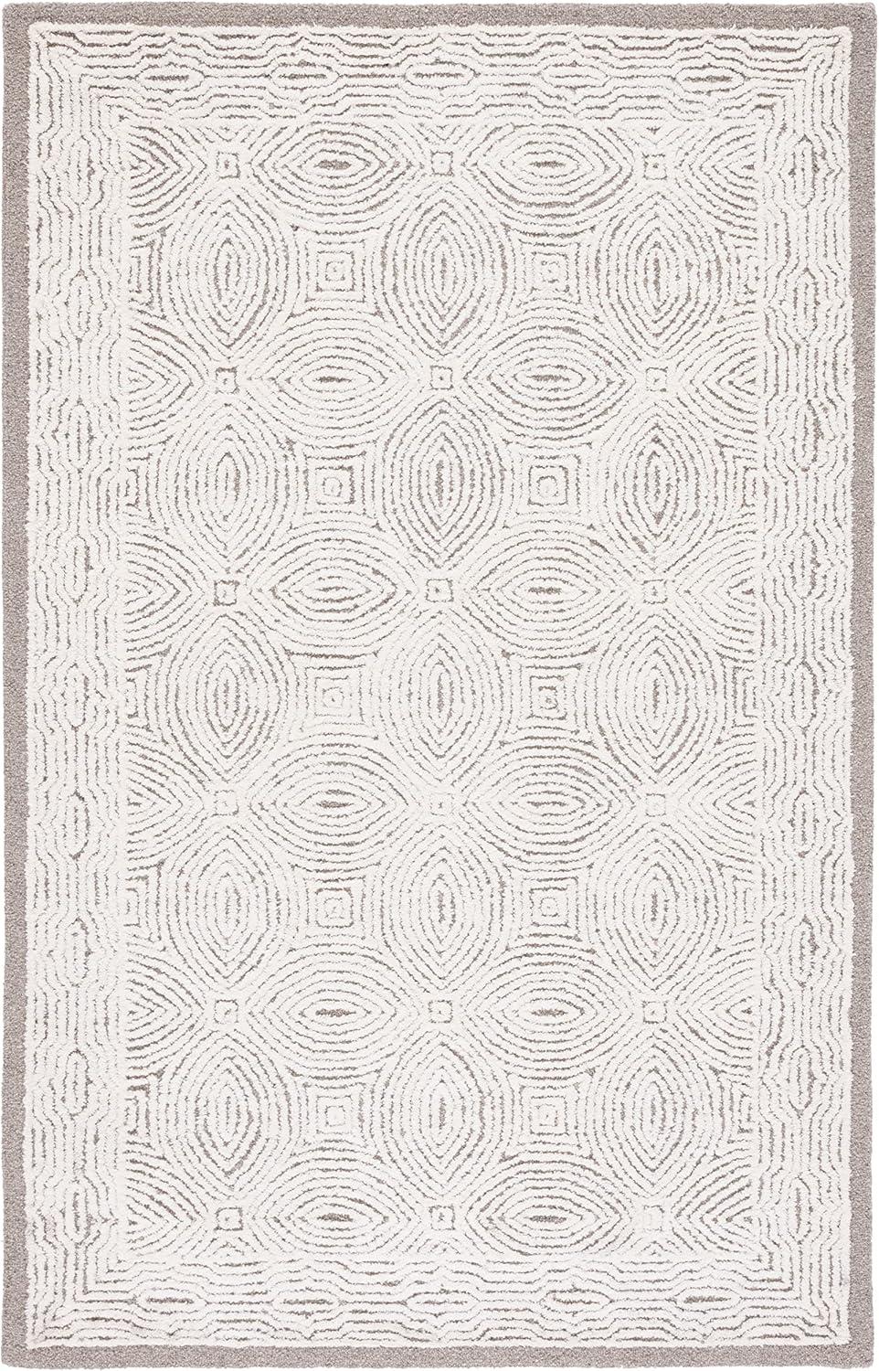 Ivory Abstract Handmade Wool 3' x 5' Tufted Area Rug