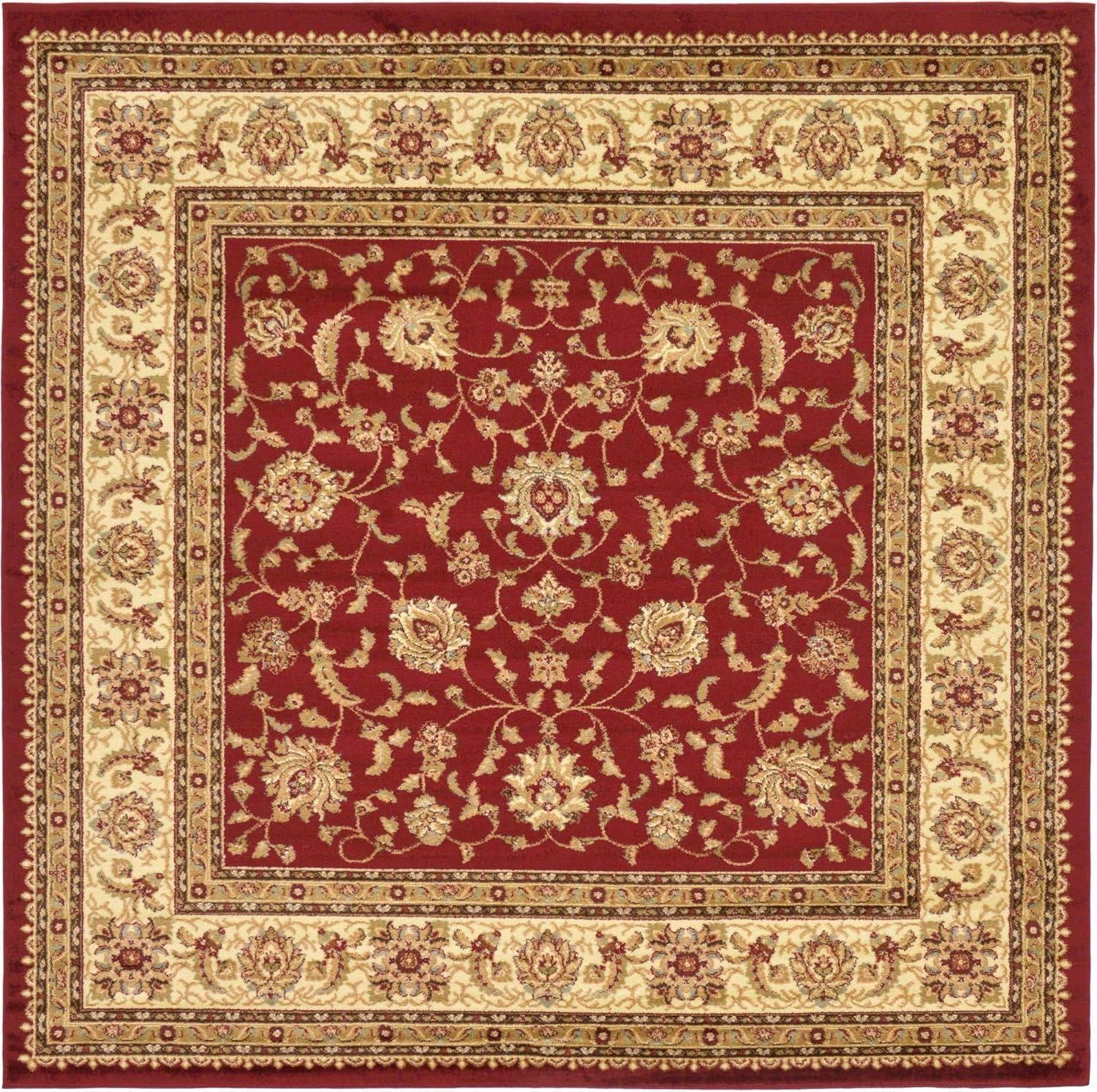 Elegant Red Square Synthetic Floral 8' Indoor Area Rug