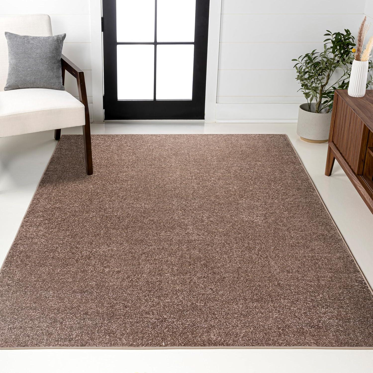 5'x8' Haze Solid Low-Pile Area Rug, Brown - JONATHAN Y