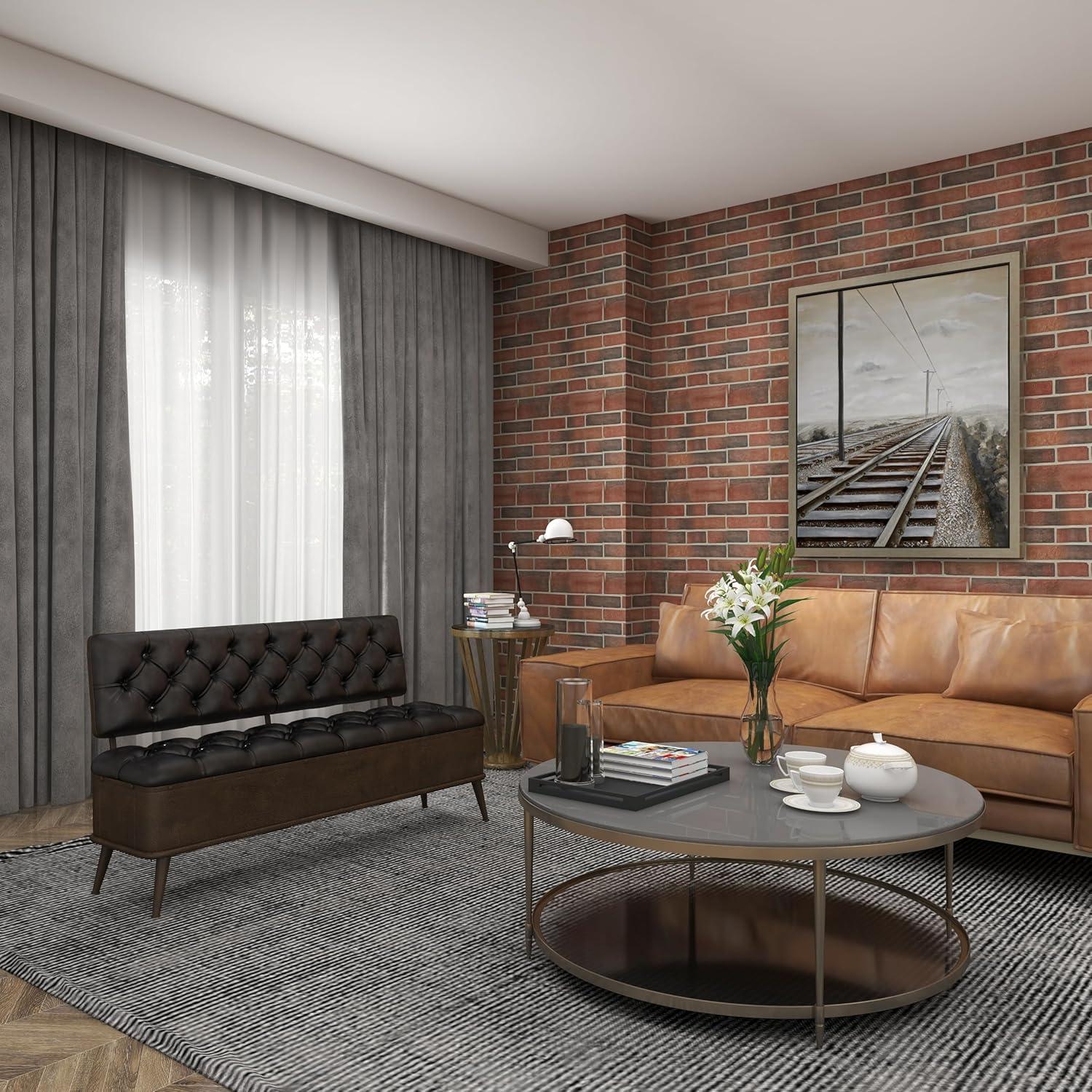 Williston Forge Black Metal Room Storage Bench with Tufted Faux Leather, 54" x 19" x 31"