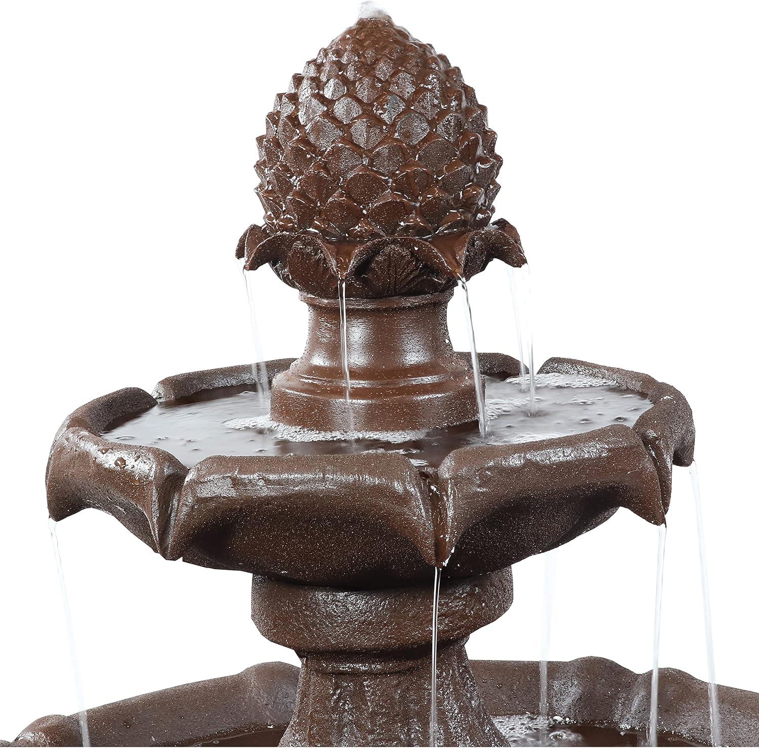 Sunnydaze Outdoor 2-Tier Pineapple Solar Powered Water Fountain with Battery Backup and Submersible Pump - 46" - Rust Finish