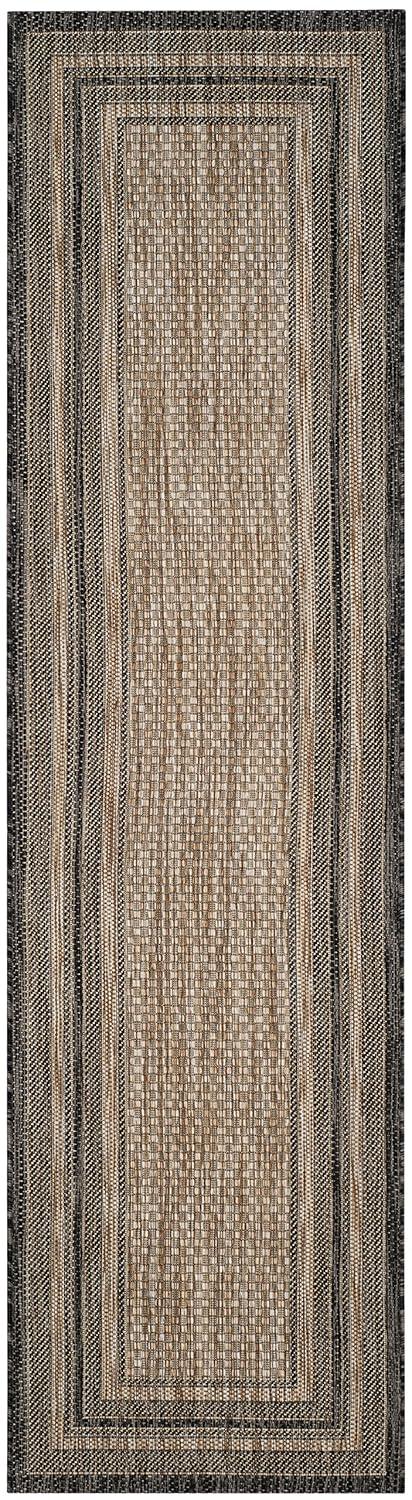 SAFAVIEH Courtyard Ercan Bordered Indoor/Outdoor Runner Rug, Natural/Black, 2'3" x 14'