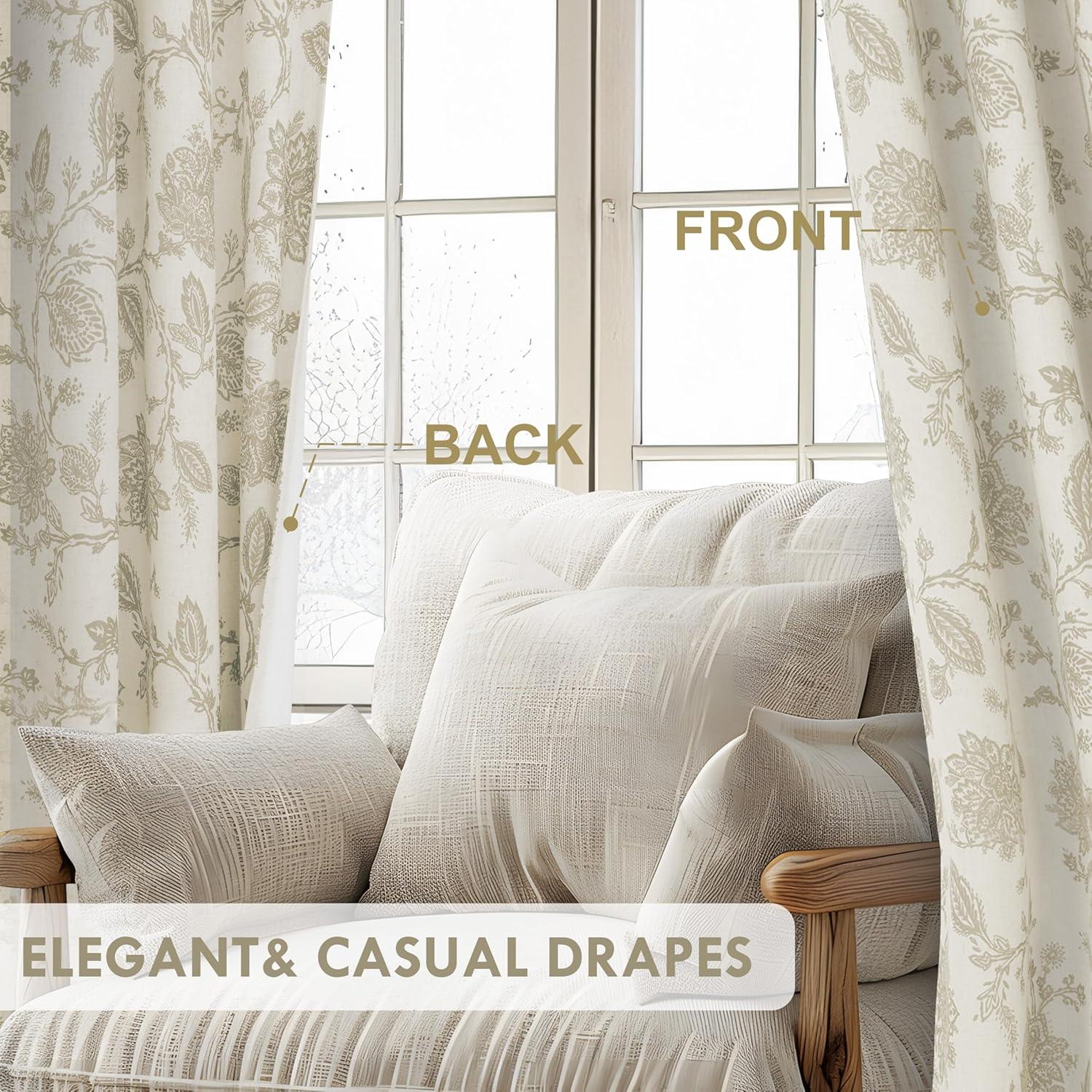 DriftAway Freda Jacobean Floral Linen Blend Lined Thermal Insulated Room Darkening Blackout Grommet Window Curtains 2 Layers 2 Panels Each 52 Inch by 63 Inch Taupe Beige