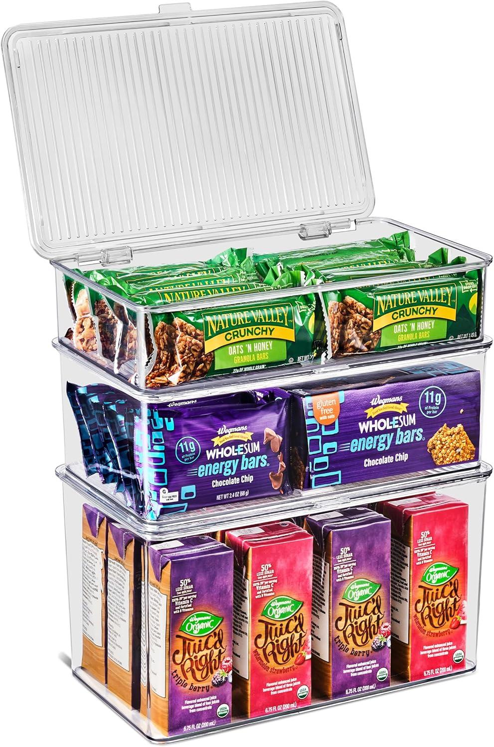 Sorbus Variety Clear Storage Bins For Pantry & Fridge With Hinged Lids, 3 Piece