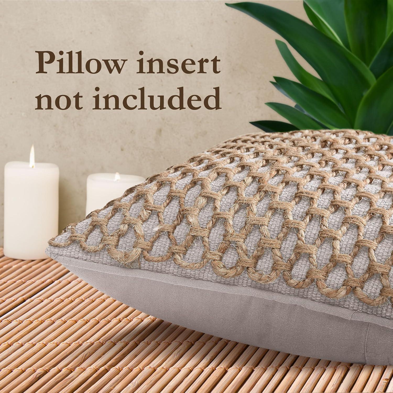 Coastal Brown and Gray Jute Accent Pillow with Rope Trim