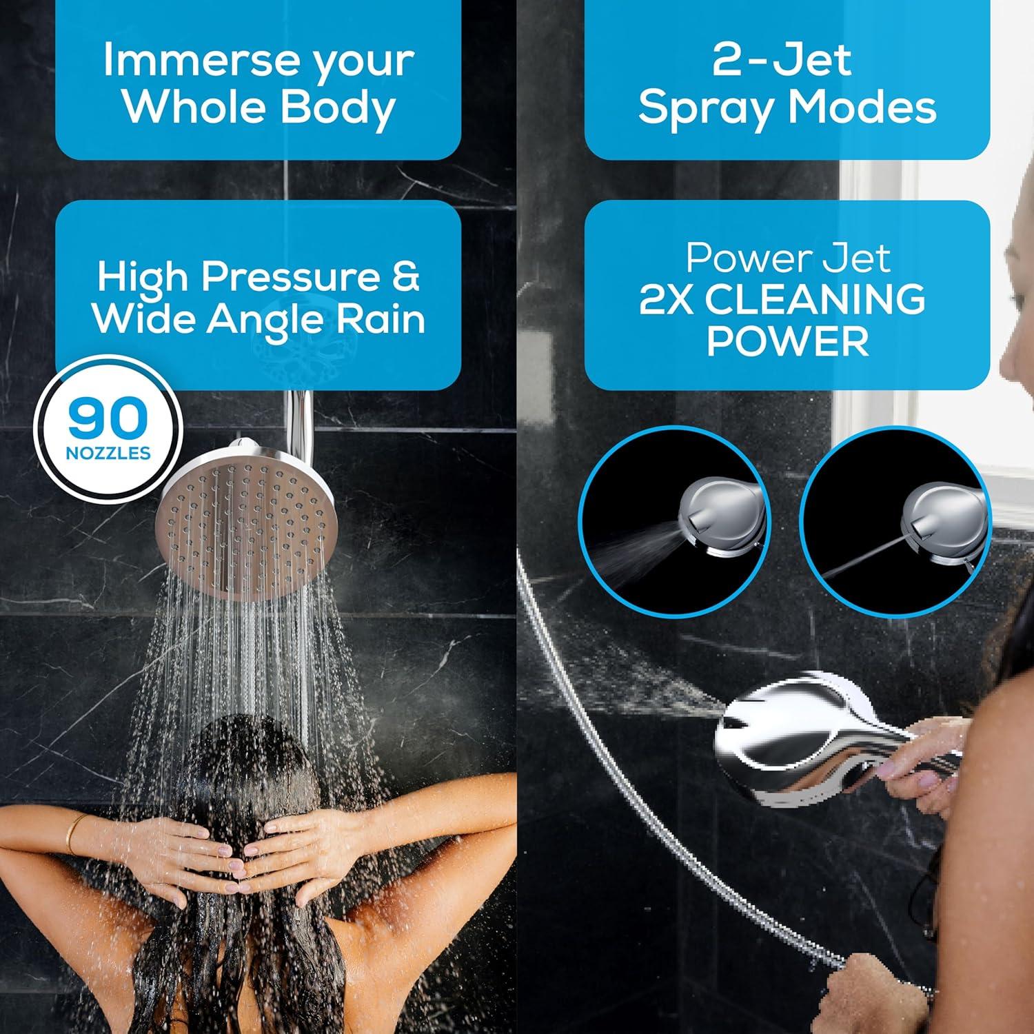 SparkPod Dual Shower Head - 8'' High Pressure Rain Shower Heads with Handheld Spray Combo - Rainfall, Handheld & Dual Mode - Easy Install 3-Way Showerhead with Hose & Holder (Luxury Polished Chrome)