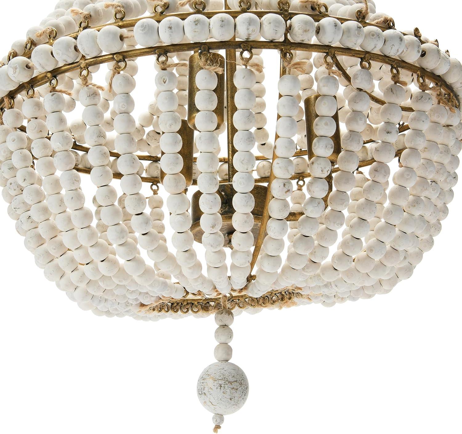 Storied Home Draped Wood 2-Tier Bead Chandelier: ETL Listed, Iron & Wood, Off-White Ceiling Fixture