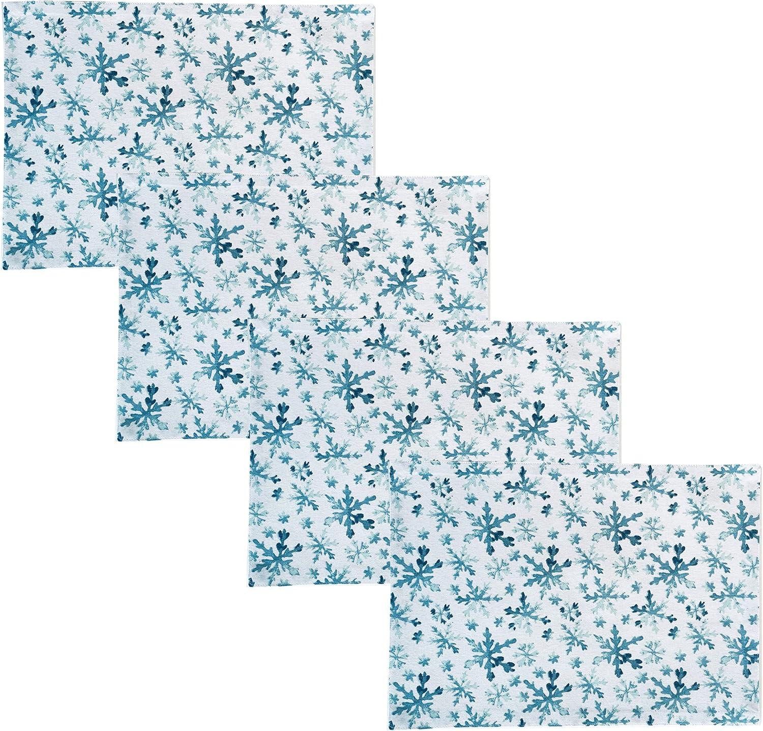 Frozen Blue Snowflakes Cotton Christmas Placemats, Set of 4