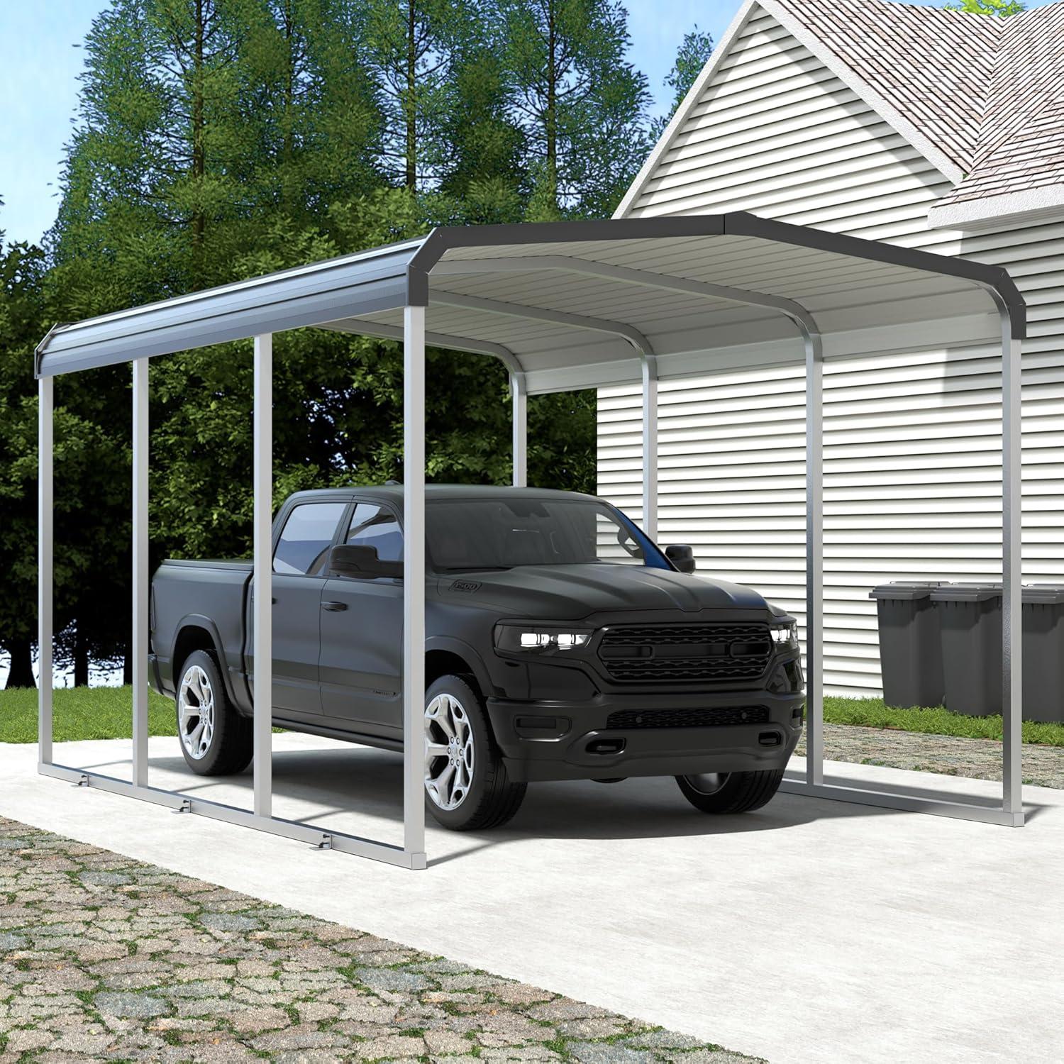 Gray Heavy Duty Metal Carport with Galvanized Steel Roof