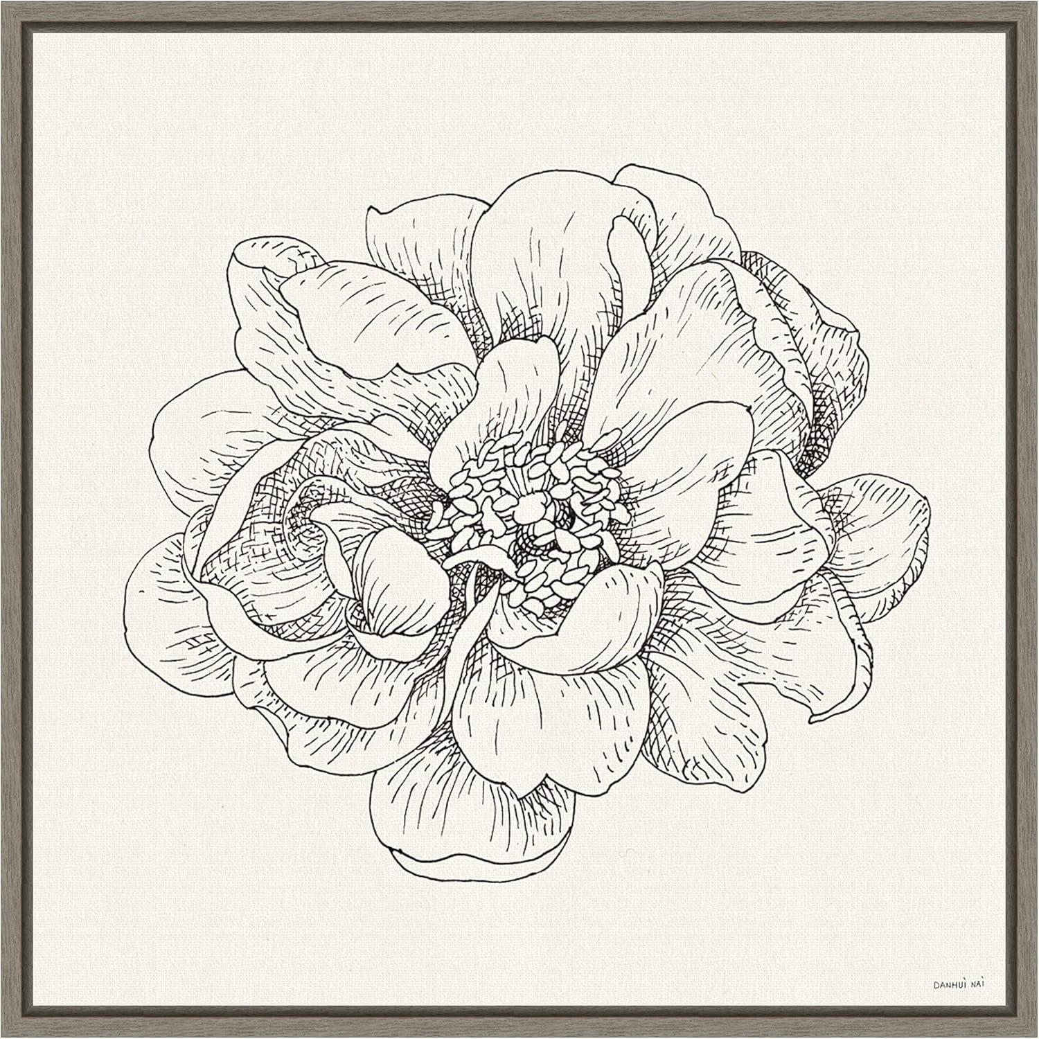 16" x 16" Pen and Ink Florals IV Framed Canvas Wall Art - Amanti Art: Modern Botanical Digital Art, Polystyrene Frame