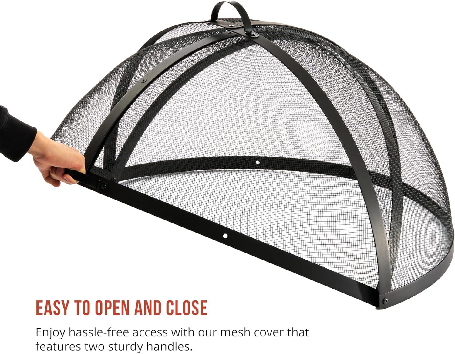 SUNCREAT Heavy-Duty Fire Pit Screen, Steel Mesh Round Spark Screen with Handle, 36 inch