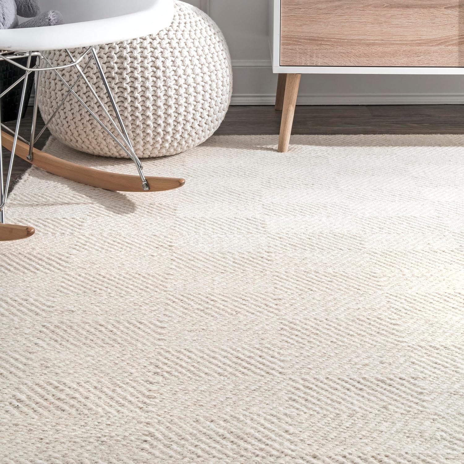 Nuloom Ago Geometric 8x10 Wool Indoor Area Rug for Living Room Bedroom Dining Room Kitchen, Cream/Ivory