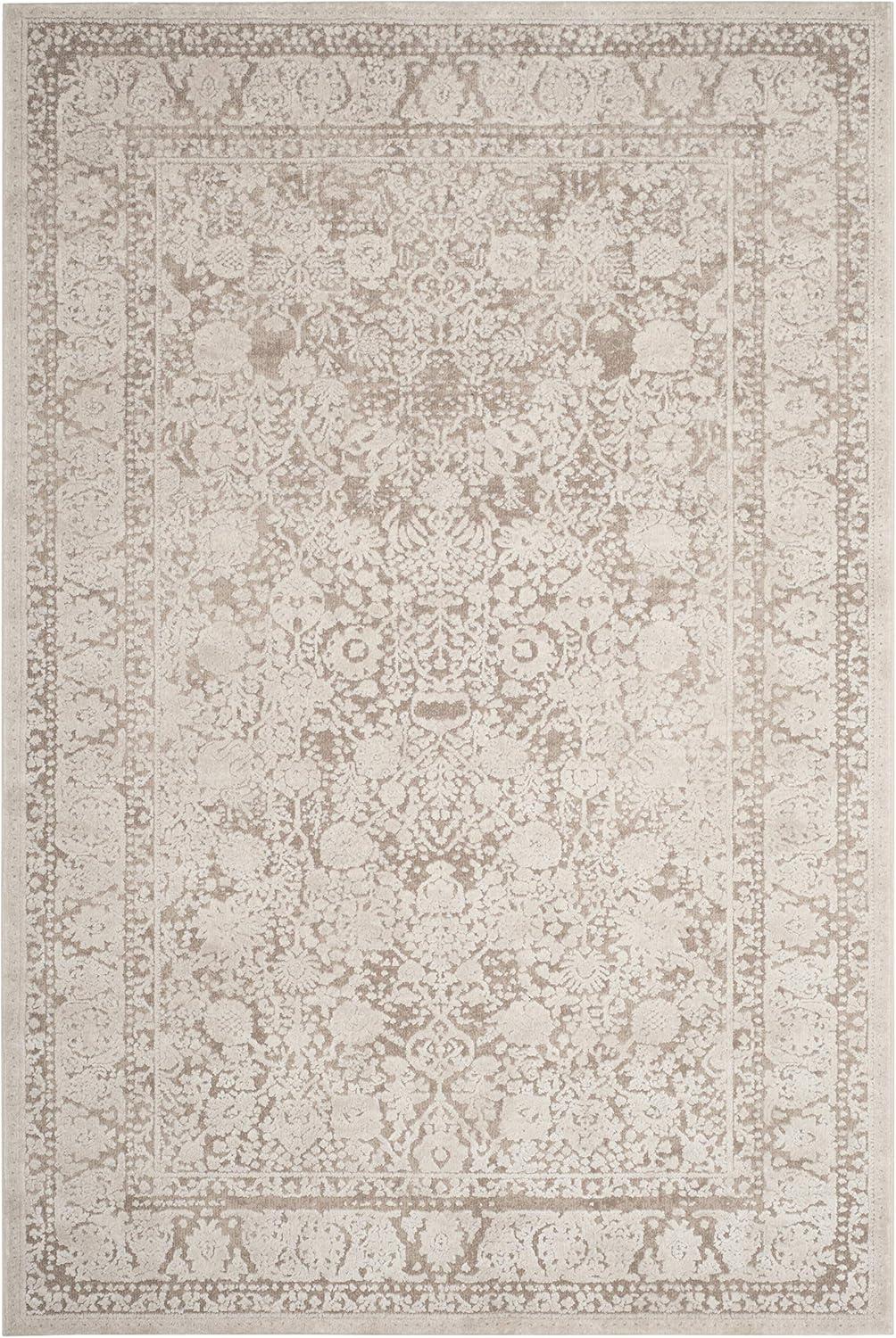 Beige and Cream Floral 10' x 14' Synthetic Area Rug