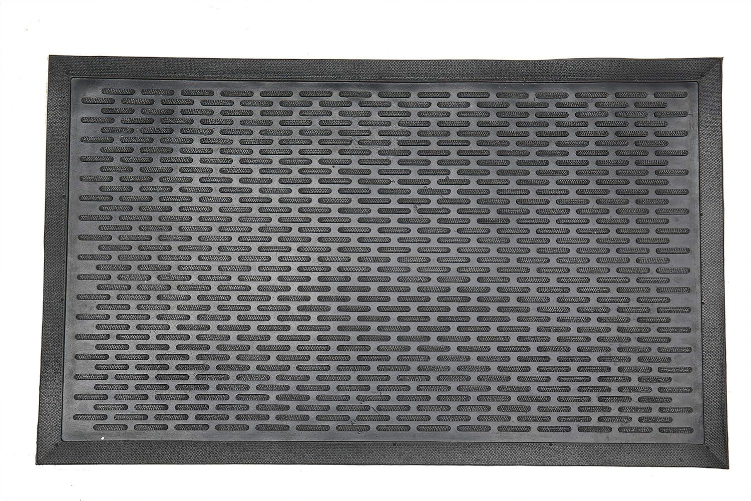 Modern Ribbed Black Rubber 24" x 36" Indoor/Outdoor Doormat