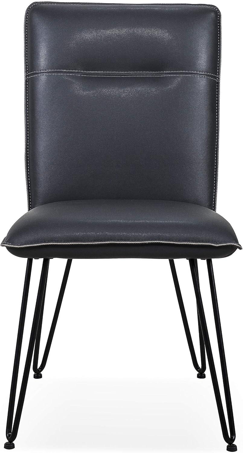 Cobalt Blue Synthetic Leather Dining Chair with Metal Hairpin Legs