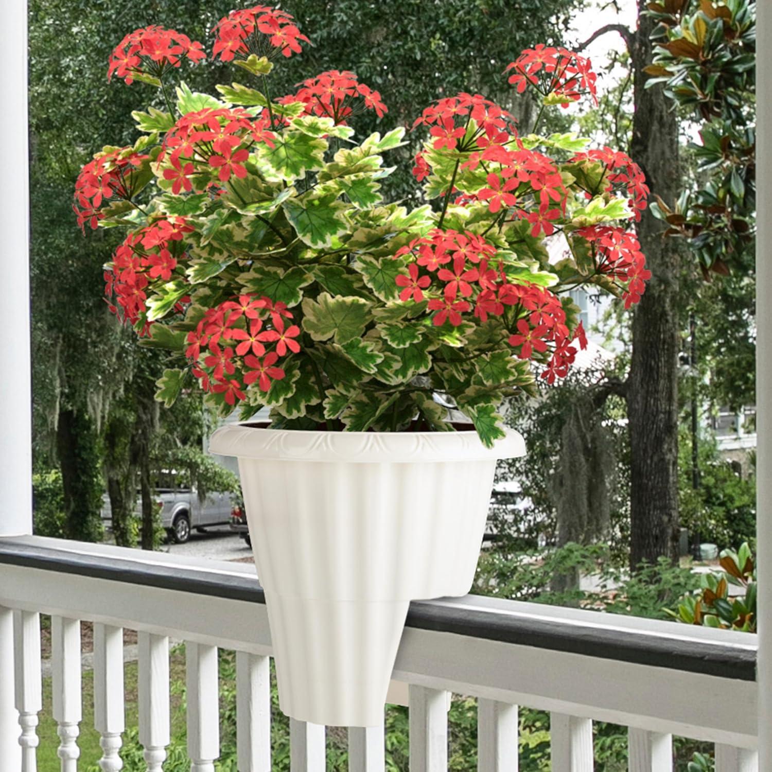 White Plastic Outdoor Railing Planter with Drainage Insert