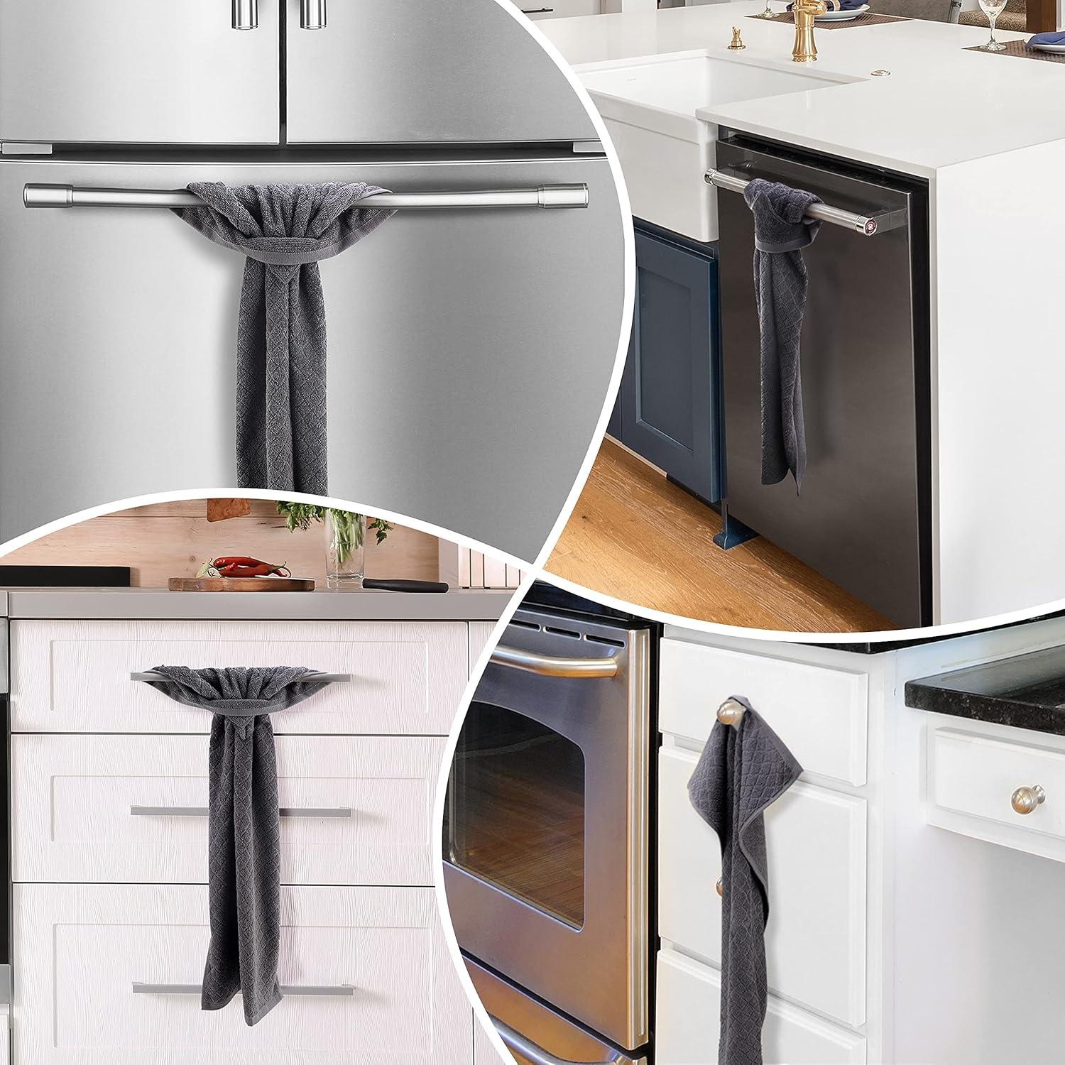 Michael Grace Gifts Grey Hand Towels with Hanging Loops - Set of 2 Gray Hand Towel with Loop for Kitchen, Bathroom, Dishes, Oven Handle Without Buttons, Snaps or Rivets